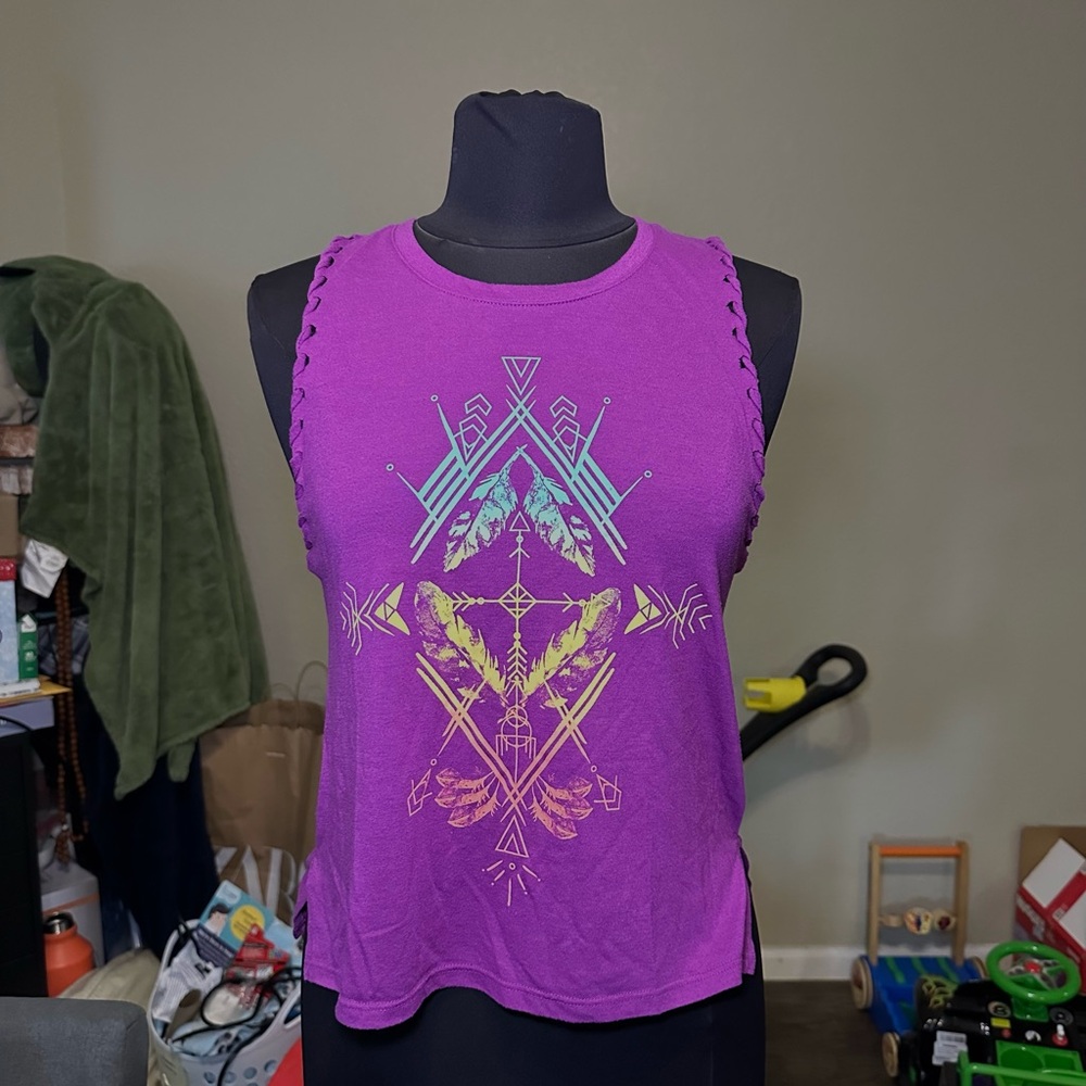 Purple and turquoise feather tank top #festivalvibes